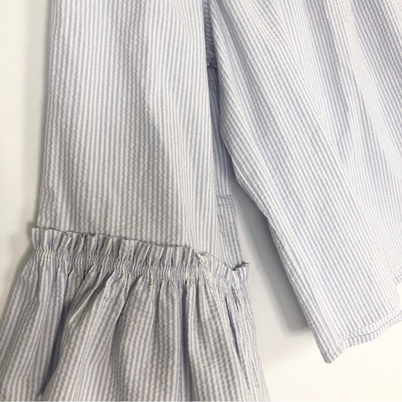 NEW Banana Republic Off The Shoulder Poplin Long Sleeve Ruffle Stripe Blue White - Picture 2 of 6